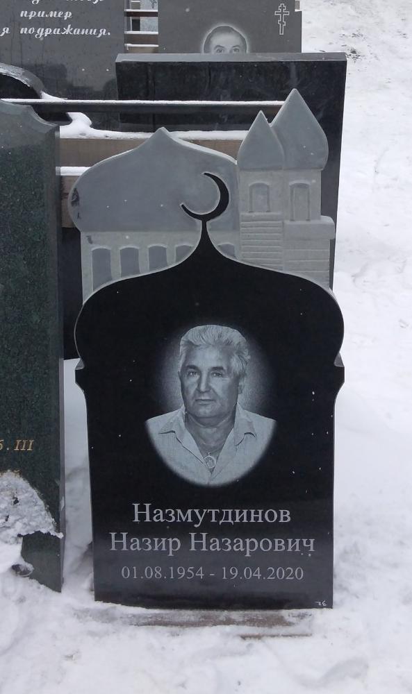 Памятник №212 из черного гранита с мечетью — фото 4